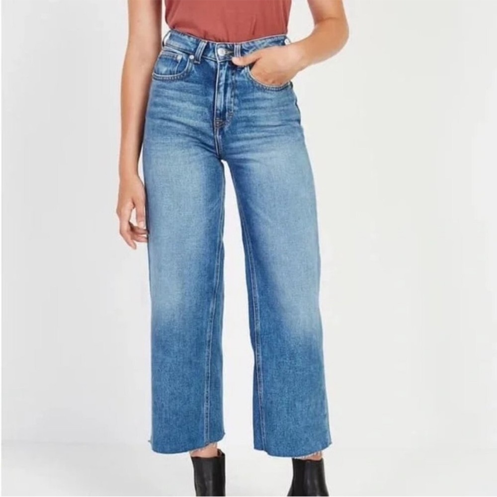 Frank And Oak Nina High Rise Wide Leg Ankle Jeans Blue 26